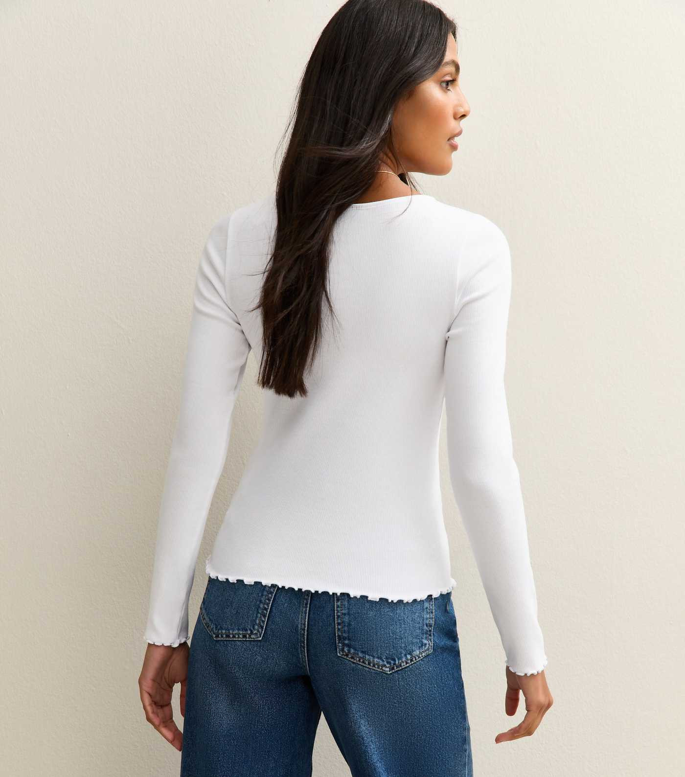White Ribbed Crew Neck Long Sleeve Top | New Look | New Look (UK)