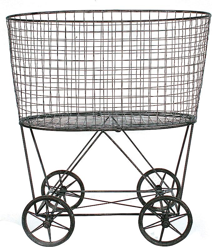 Creative Co-op Vintage Metal Laundry Basket with Wheels, Silver | Amazon (US)