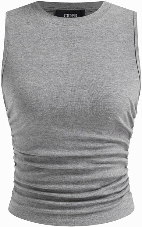 CIDER Womens Tank Tops Sleeveless High Neck Ruched Crop Tops Going Out Casual Basic Ribbed Shirt ... | Amazon (US)