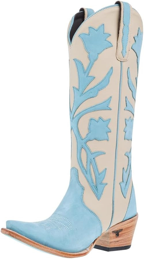 Lane Womens Jolene Floral Tooled Inlay Snip Toe Casual Boots Over the Knee Mid Heel 2-3" - Blue, ... | Amazon (US)
