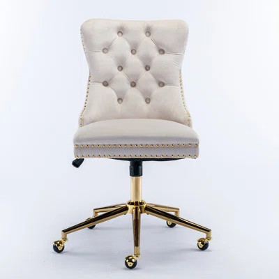 Office Chair,Velvet Upholstered Tufted Button Office Chair With Golden Metal Base,Adjustable Desk Chair Swivel Office Chair | Wayfair North America