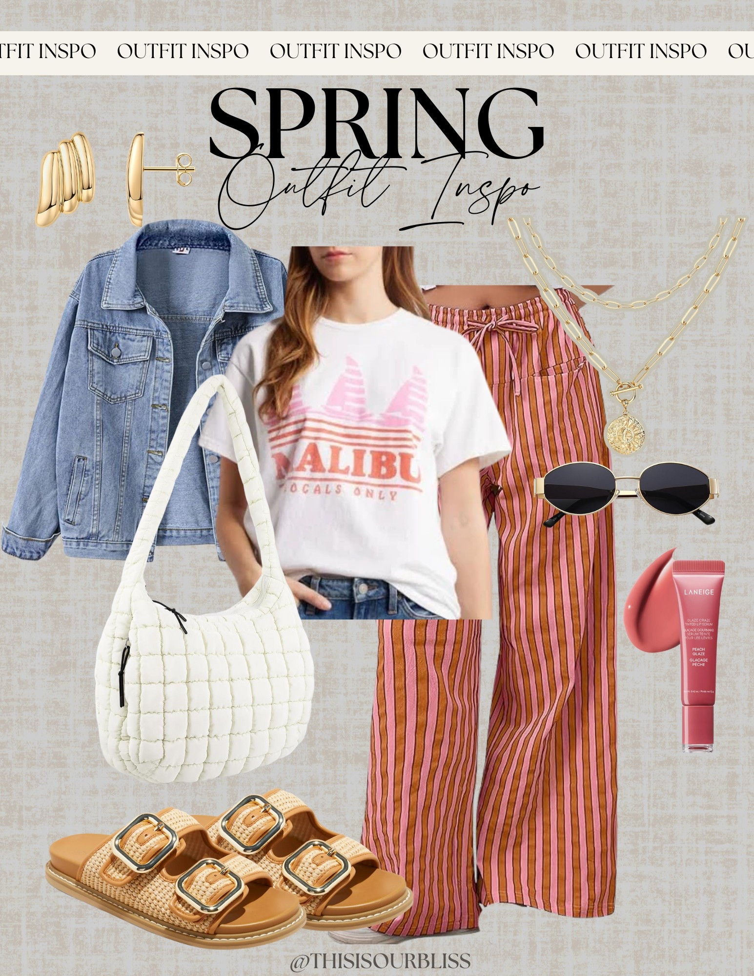 ☀️ Spring vibes are here, and this look is the ultimate mix of comfy and trendy! Flowy striped pants, a casual graphic tee, and fun accessories make the perfect outfit for brunch, errands, or a weekend getaway. Tap to shop! 🛍️💛 #SpringStyle #OutfitInspo 

#LTKStyleTip
