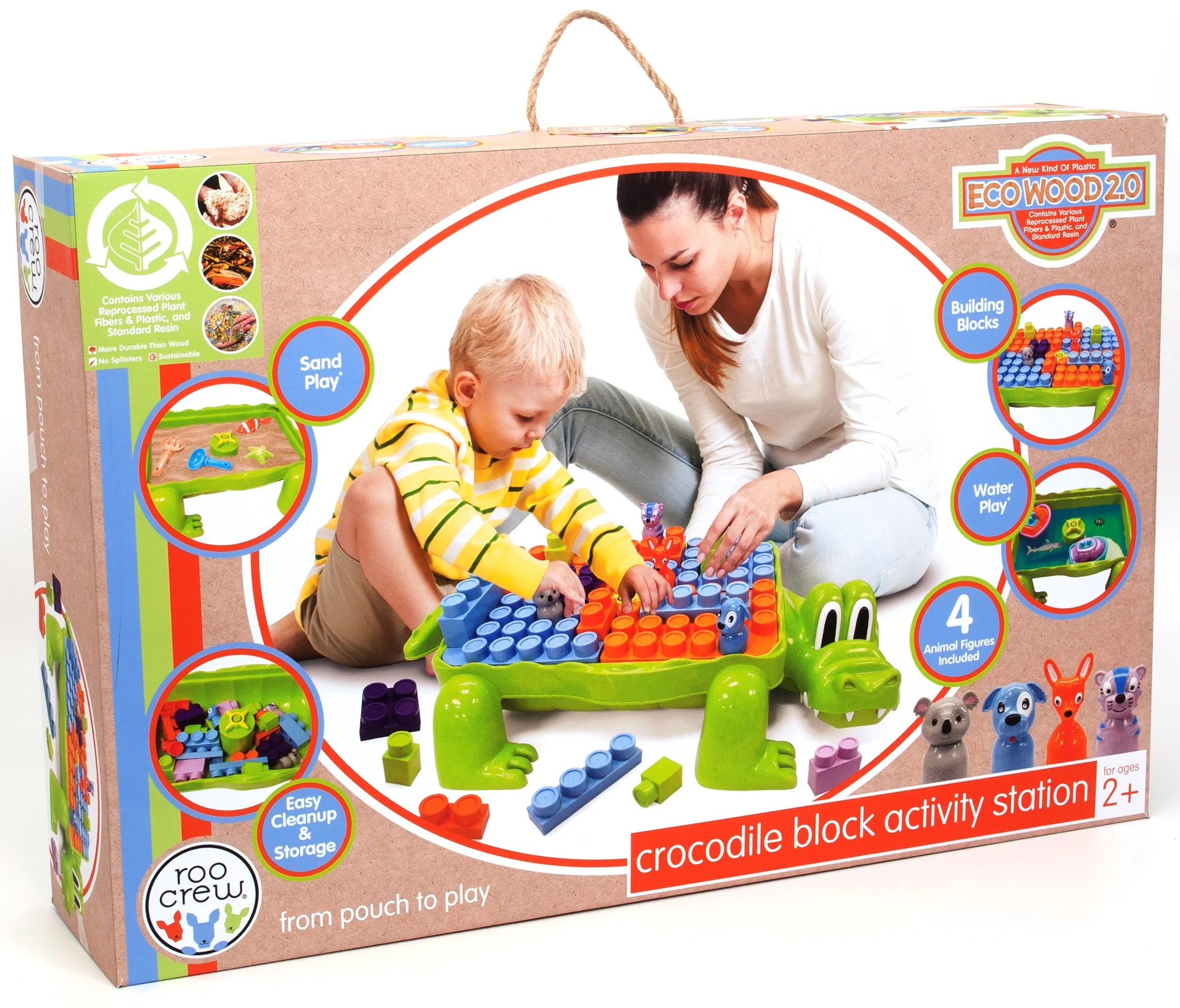 Roo Crew Crocodile Block Activity Station with Storage (20 Blocks + 4 Cute Animal Figures - Koala... | Walmart (US)