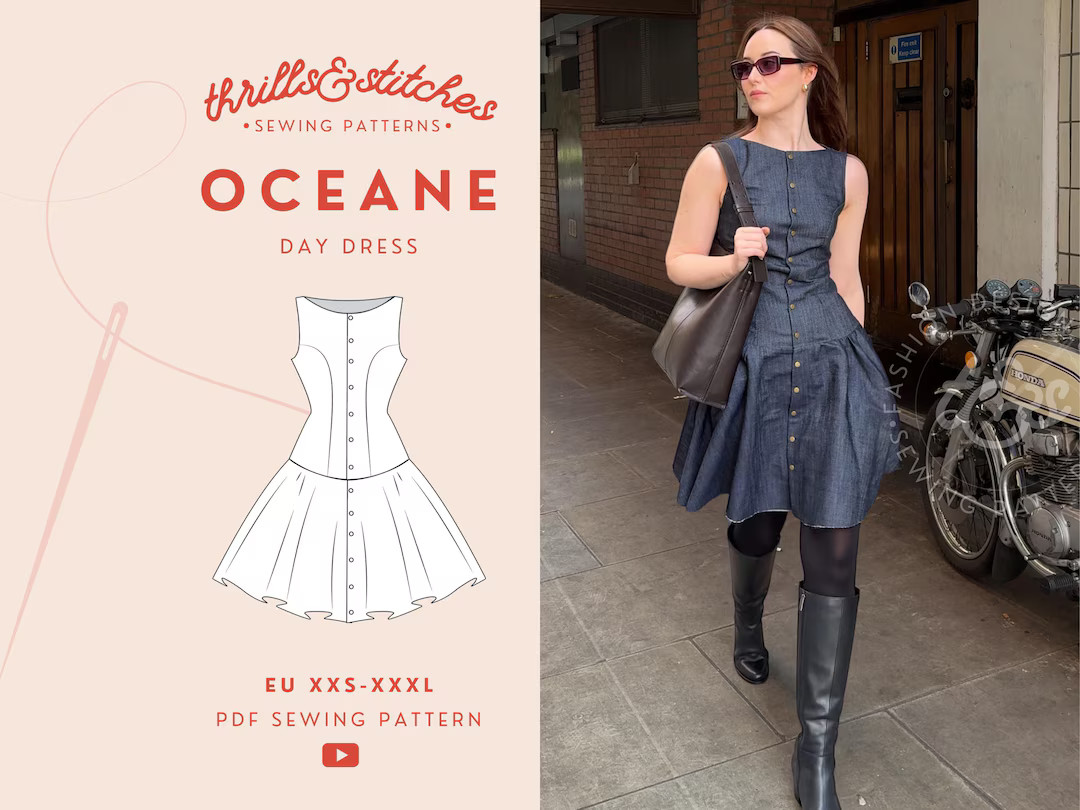 Oceane Boat Neck Drop Waist Mini Skirt Dress | Digital PDF Sewing Pattern - Etsy | Etsy (US)