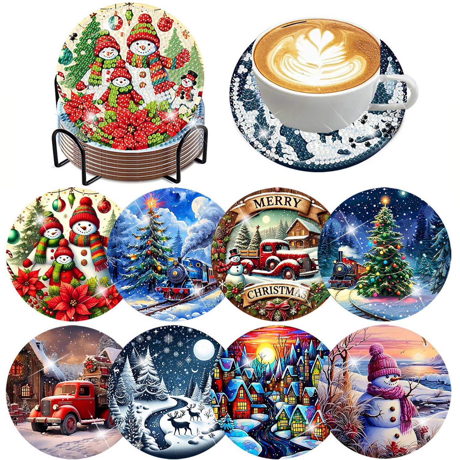 ijbnhd 8 PCS Christmas Diamond Art Coasters Kit, Diamond Painting Coasters with Holder, Non Slip ... | Amazon (US)