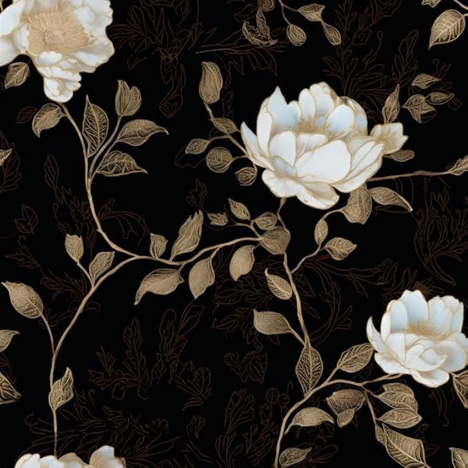 Black Golden Floral Peel and Stick Wallpaper Flowers Contact Paper 17.5" x 393" Self Adhesive Wat... | Amazon (US)