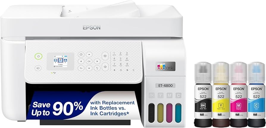 Epson EcoTank ET-4800 Wireless All-in-One Cartridge-Free Supertank Printer with Scanner, Copier, ... | Amazon (US)