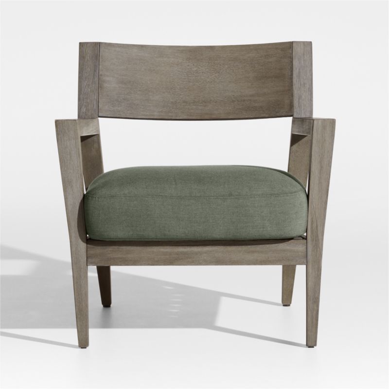 Andorra Weathered Grey Wood Outdoor Lounge Chair with Sage Green Sunbrella Cushion | Crate & Barr... | Crate & Barrel