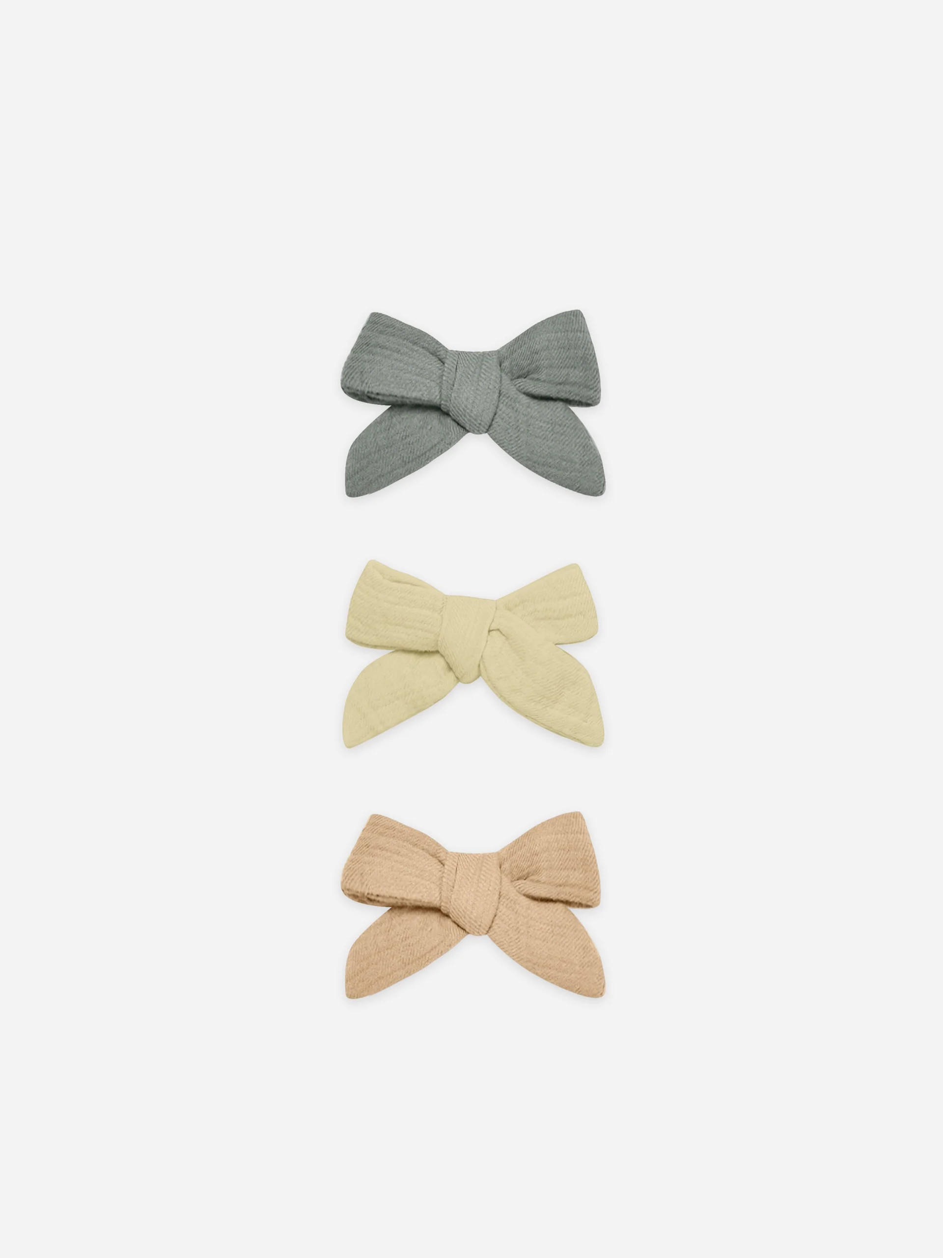 bow w. clip, set of 3 | sea green, yellow, apricot | Quincy Mae