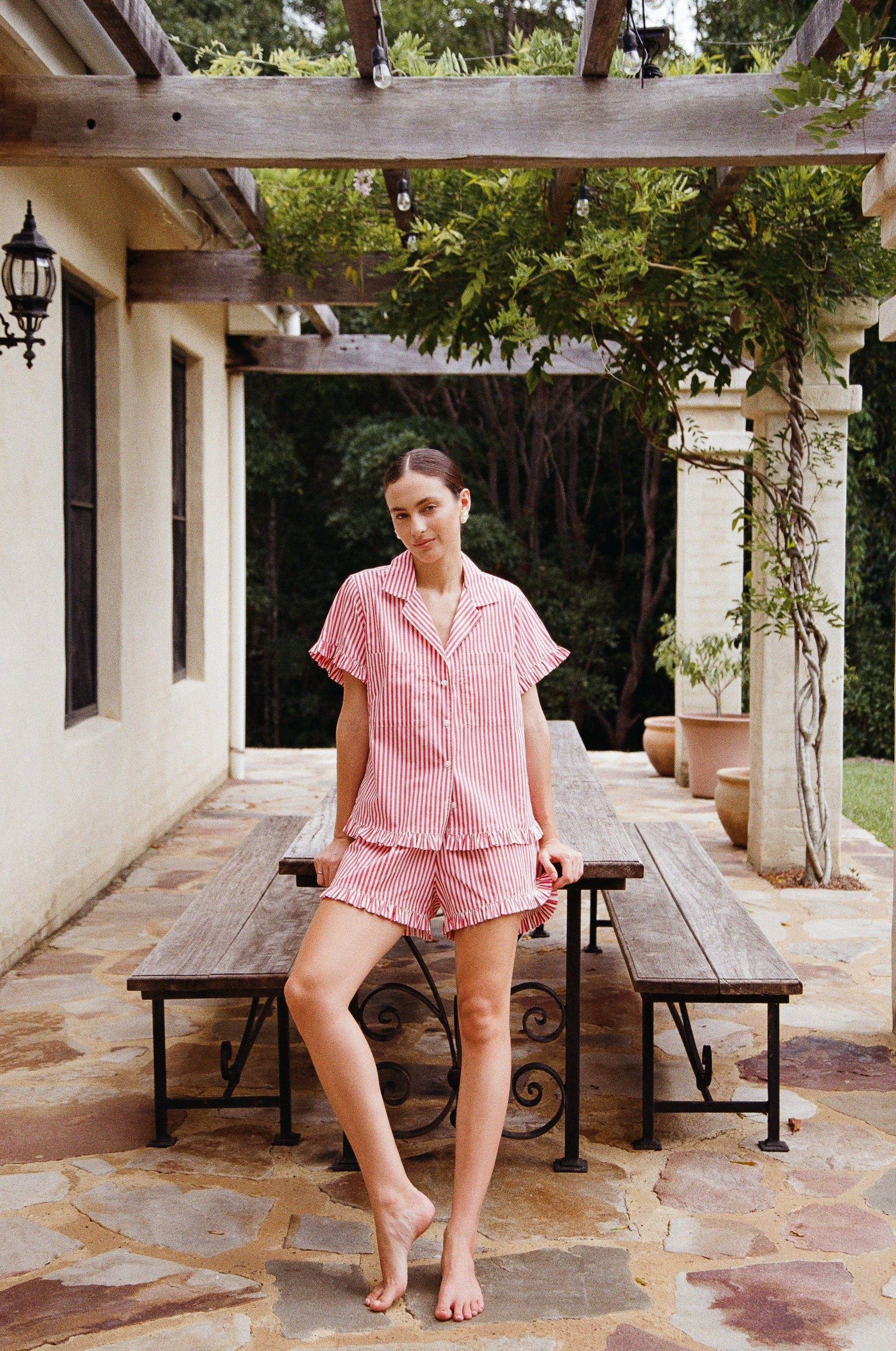 Felicity Frill Set - Pinstripe Cherry | Piyama US