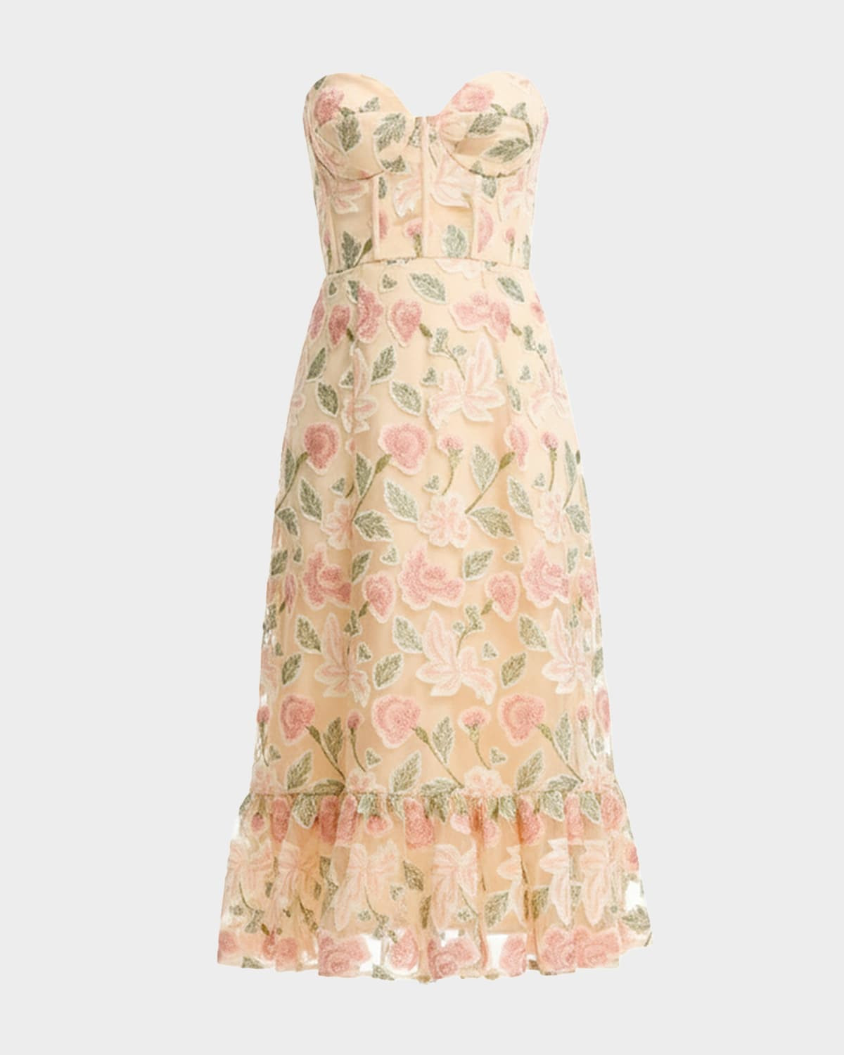 Carina Strapless Floral Applique Midi Dress | Neiman Marcus