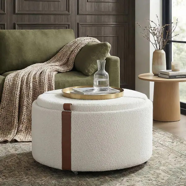 Round Storage Ottoman with Caster Wheels & Dual Reversible Half-Moon Lids by Harper&Bright Design... | Bed Bath & Beyond