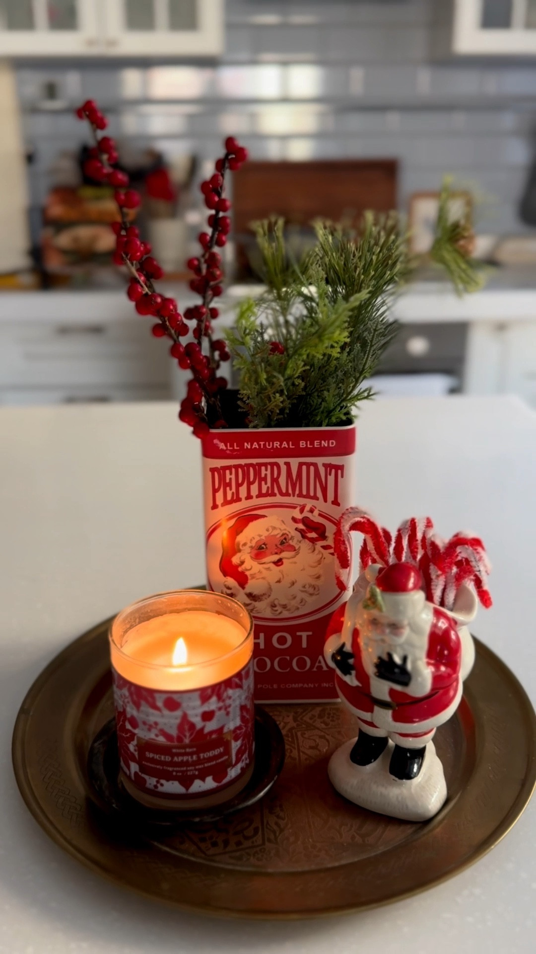 Christmas kitchen tray decor, vintage Santa, candy canes, bath and body works candle

#LTKHome #LTKFindsUnder50 #LTKHoliday