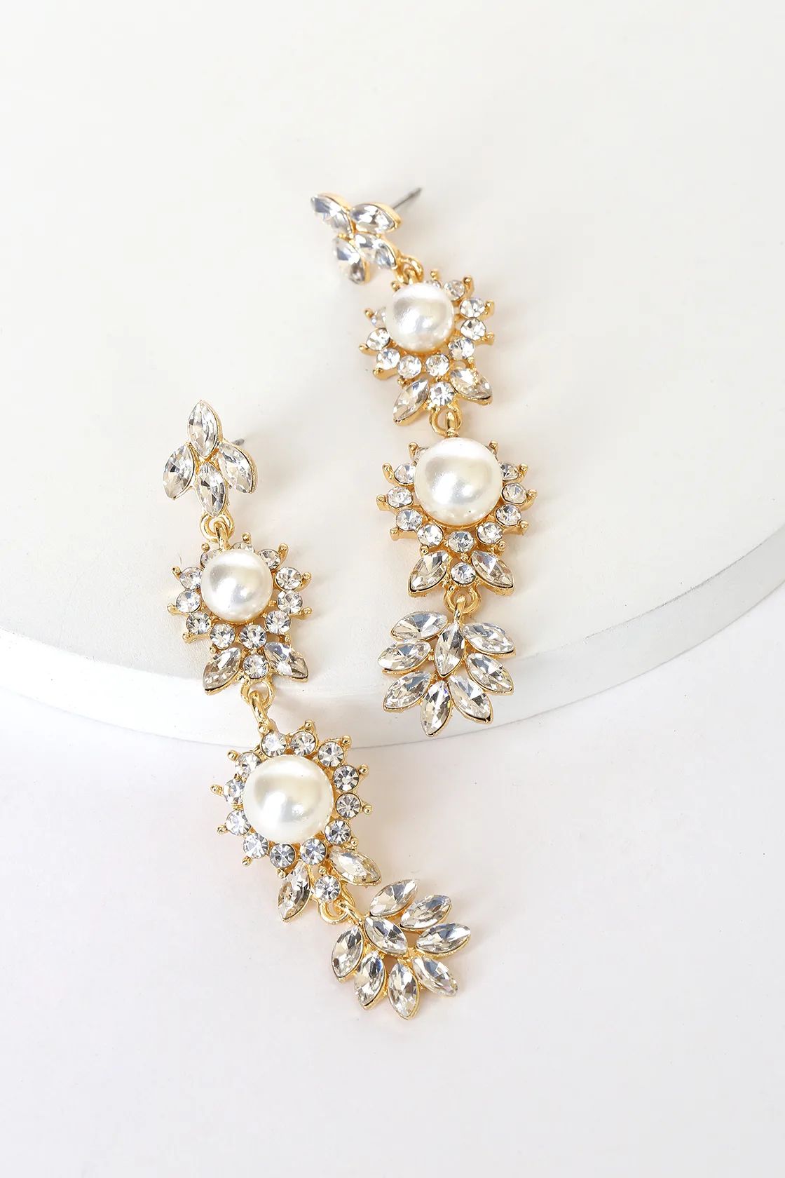 Ready To Be Regal Gold Pearl and Rhinestone Drop Earrings | Lulus (US)