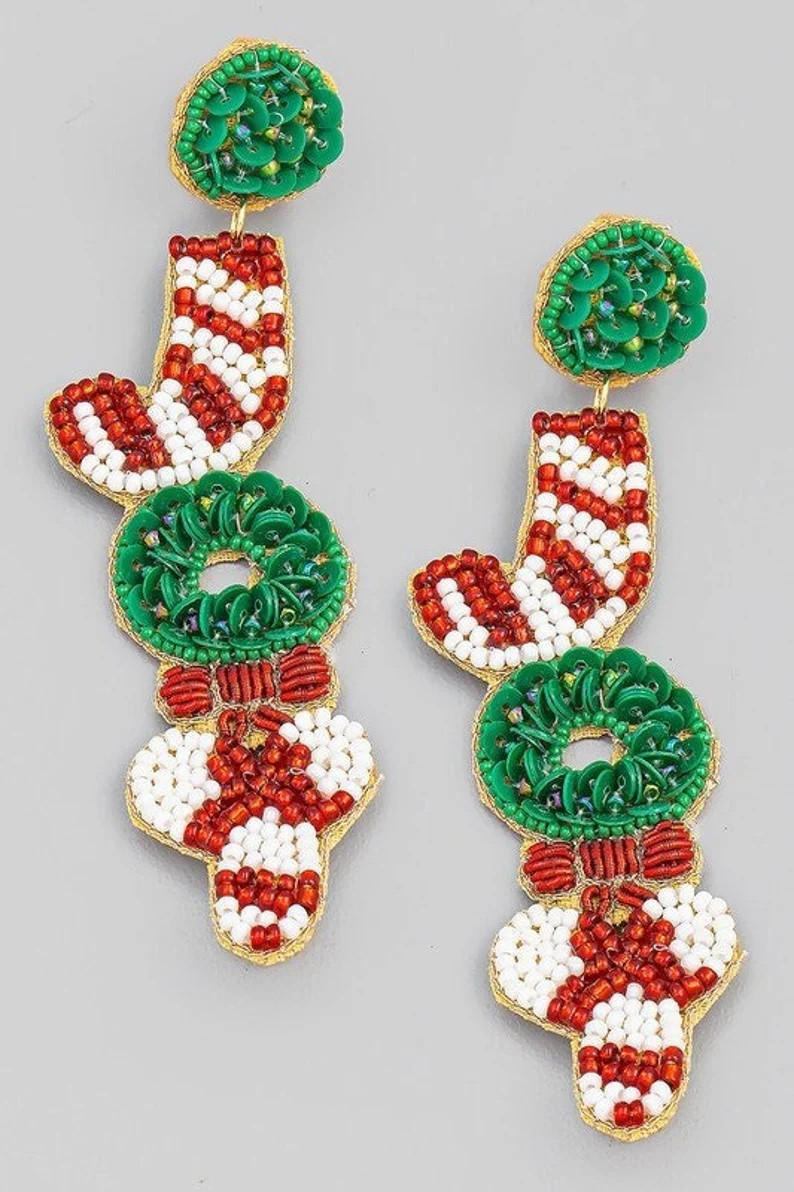 Joy Earrings Christmas Earrings Beaded Earrings - Etsy | Etsy (US)