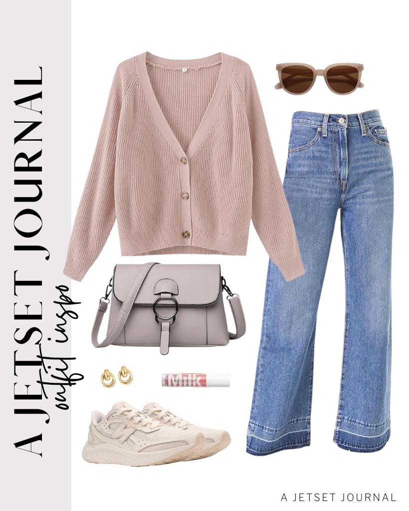 Layer on this light pink cardigan, which pairs well with light-wash jeans from Astylish. I do love using this leather crossbody handbag to add a touch of style. Don’t forget to wear your rounded cat-eye sunglasses from SOJOS to complete the look. 

 #LTKSeasonal #LTKSaleAlert #LTKTravel