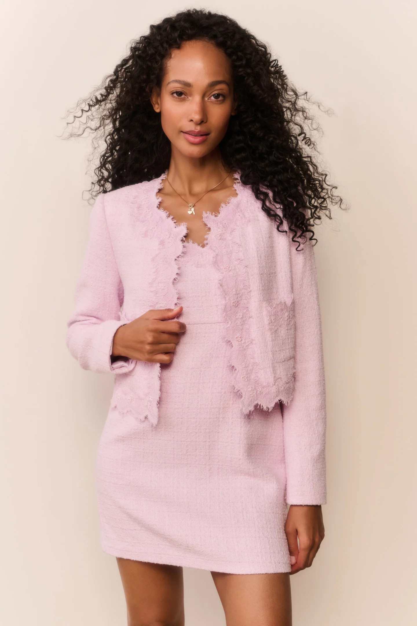 Erina Lace-Trimmed Tweed Jacket | LoveShackFancy