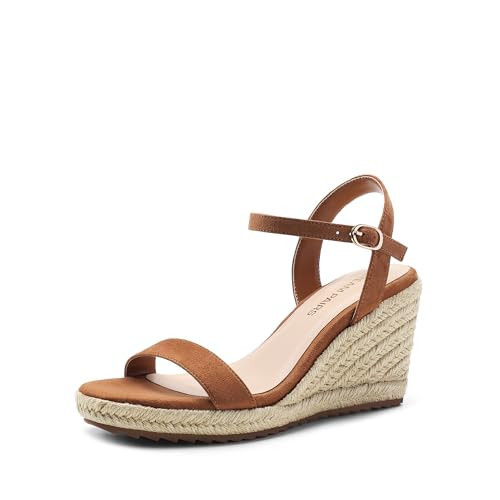 DREAM PAIRS Espadrilles Wedge Sandals for Women, Women's Open Toe Summer Dressy Sandals with Adjustable Ankle Strap and Soft Footbed,Size 10,Brown,DWUMWS2502 | Amazon (US)