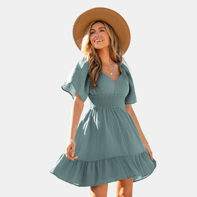Cupshe Women's Breezy Beach Tiered Dress-S-Blue | Target