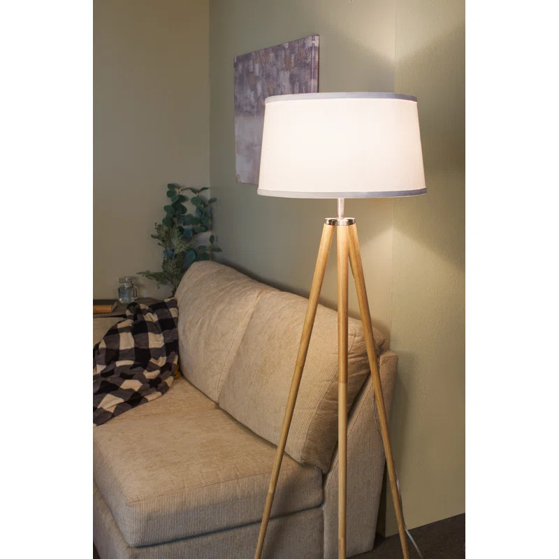 Mcconkey 60.5 Mid Century Modern Tripod LED Floor Lamp + Energy Efficient 10.5W Bulb, White Fabri... | Wayfair North America