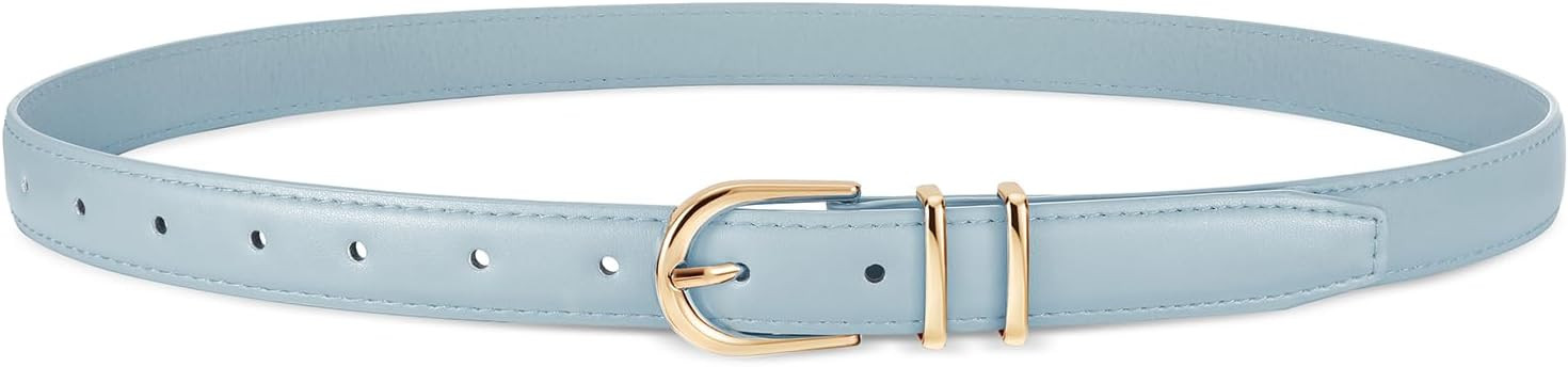 JASGOOD Women Skinny Leather Belt for Jeans Pants Fashion Ladies Thin Belt for Dress with Gold Single Prong Buckle | Amazon (US)
