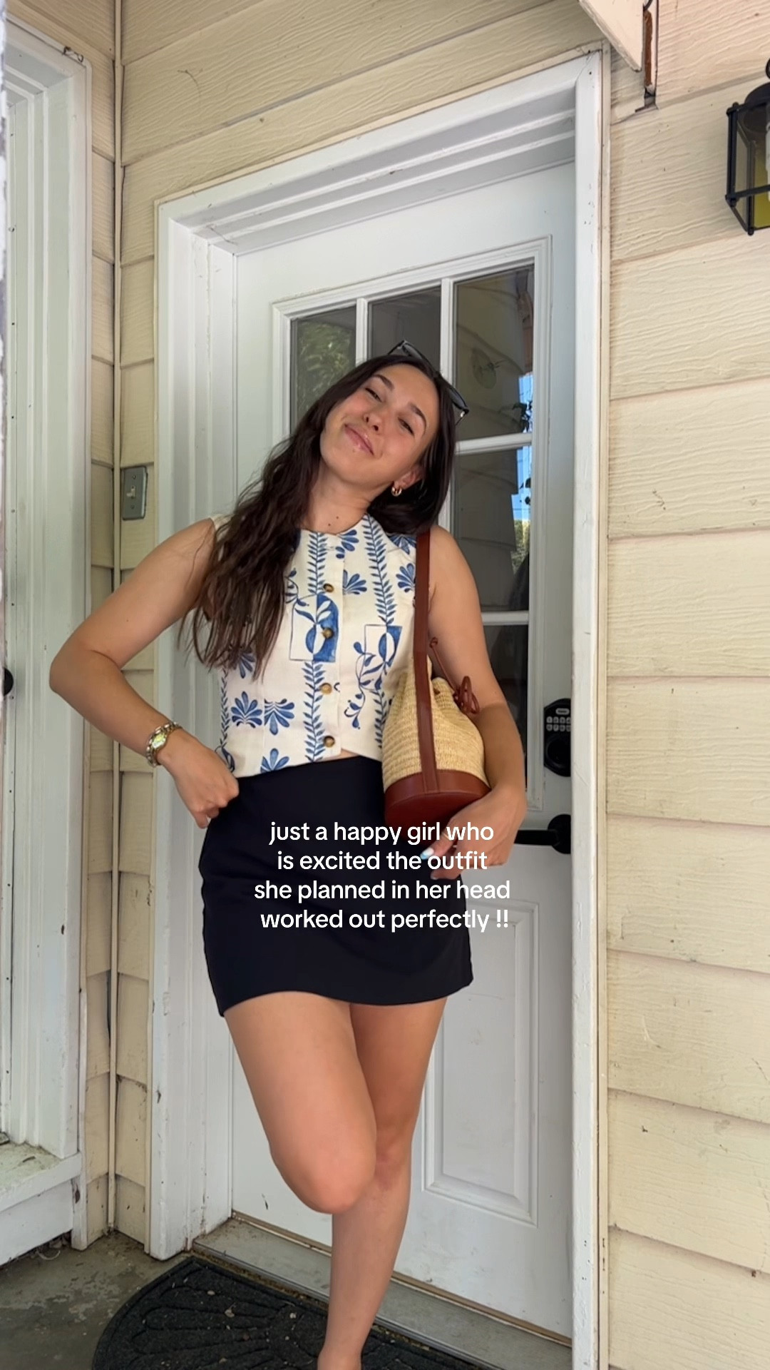 the best feeling!! 🩵 | summer outfit, summer outfits, country concert outfit, summer skirt, Abercrombie skirt, black mini skirt, 4th of July outfit, colorful vest, rattan bag, bucket bag, sezane outfit 

#LTKStyleTip #LTKItBag #LTKVideo