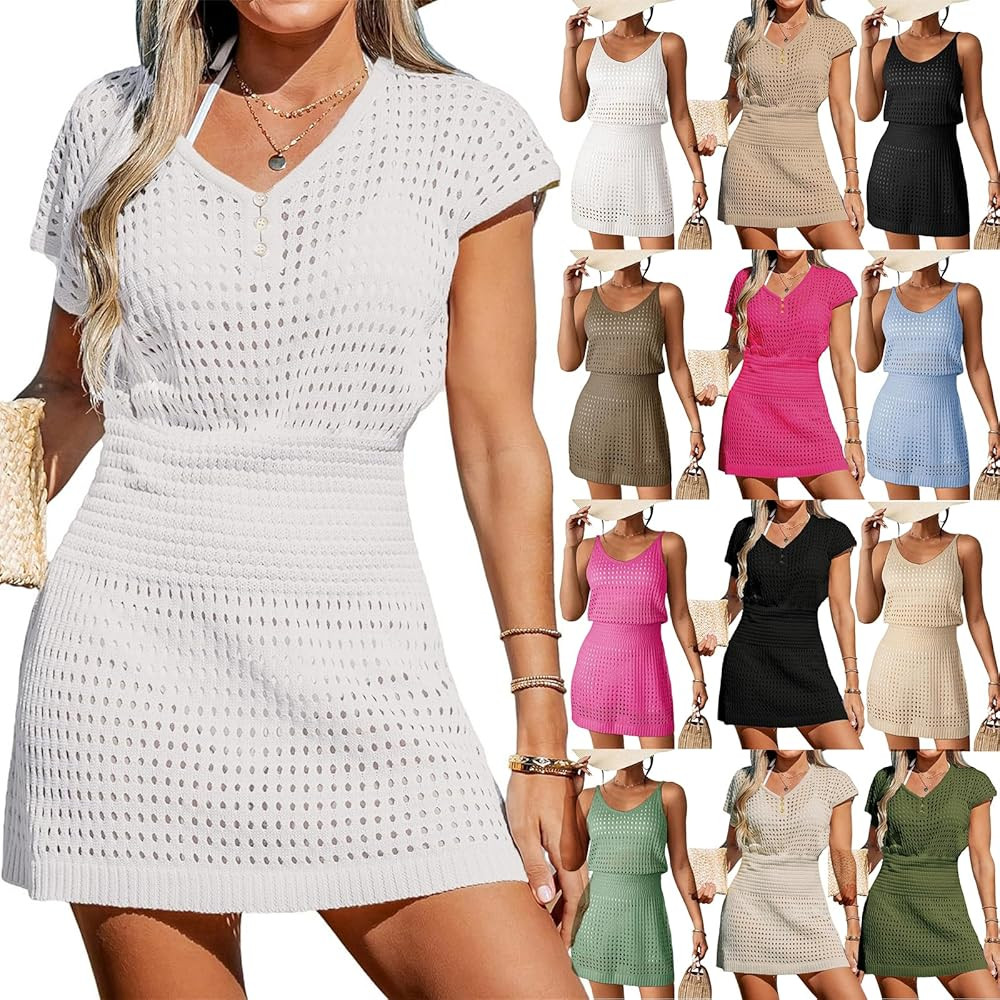 Swimsuit Coverup for Women Crochet Bathing Suit Bikini Swimwear Hollow Out Knit Swim Cover Ups Su... | Amazon (US)