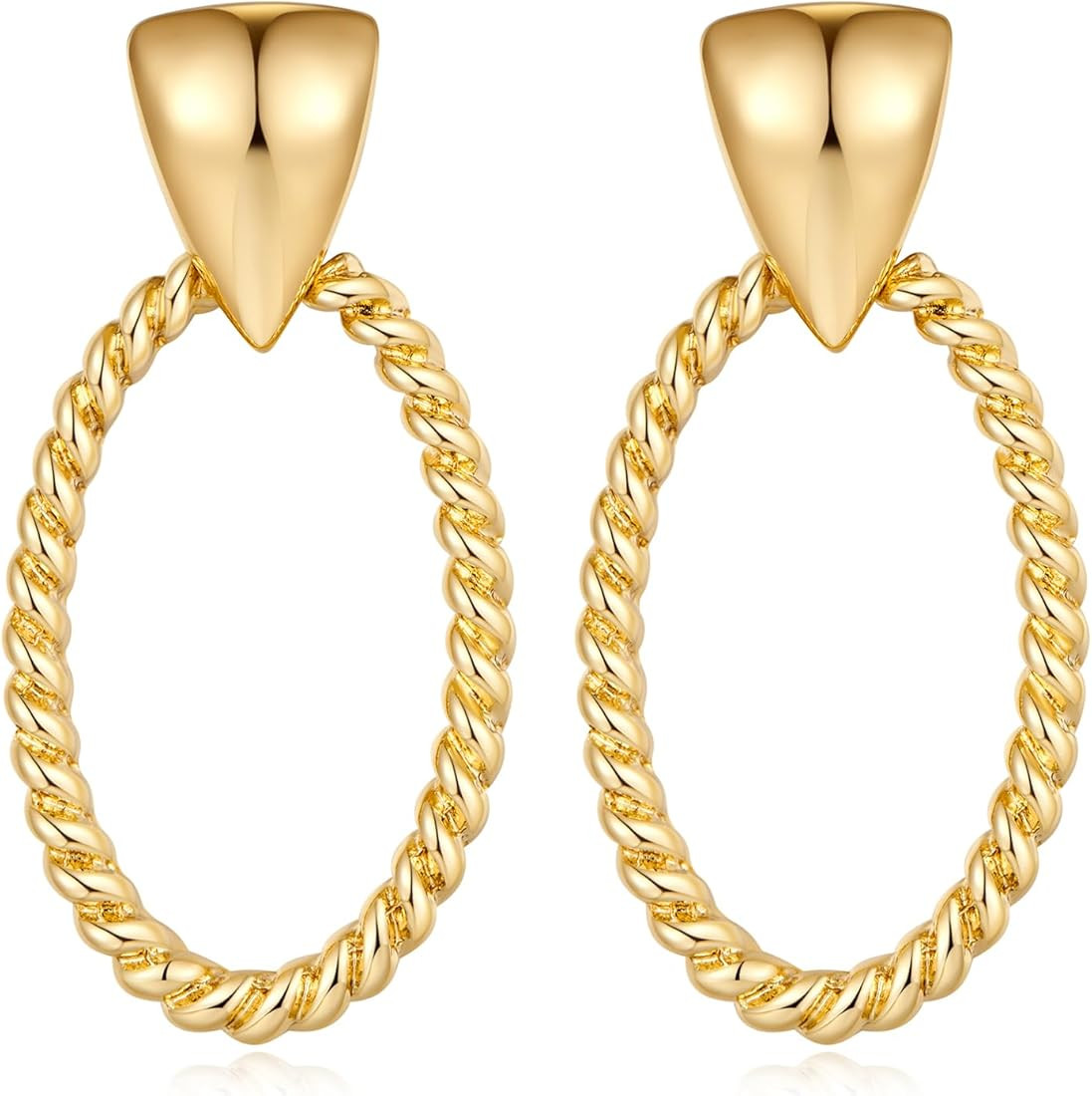 HESSAWELL Gold Twisted Hoops Double Round Circle Dangle Drop Earrings CZ Hoop Drop Earrings for W... | Amazon (US)