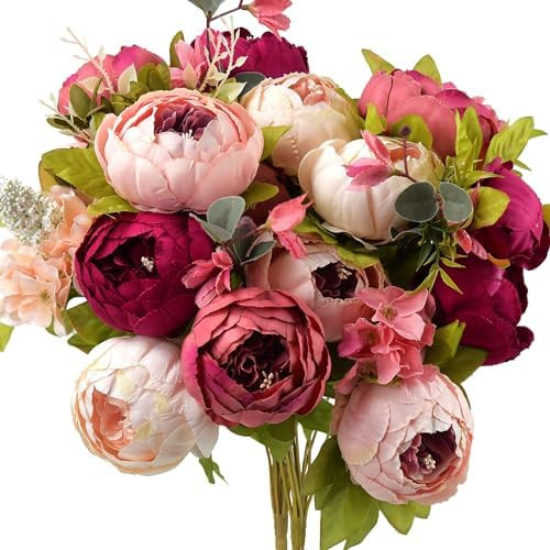 FiveSeasonStuff Pinkish Red and Dusty Pink Vintage Artificial Peonies Silk Flowers and Hydrangeas... | Amazon (US)