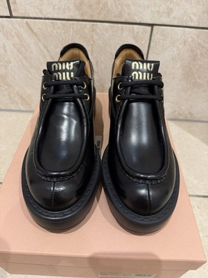 Miu Miu Lace Up Black Loafer Size 37.5 BNIB | eBay UK
