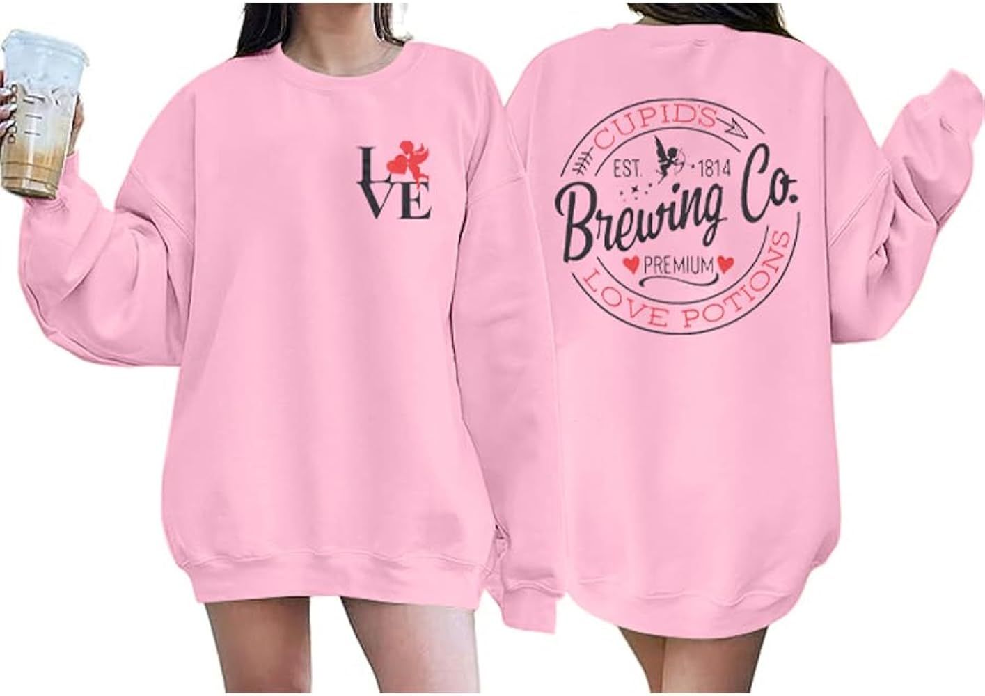 MNLYBABY Valentine's Day Shirts Women Love Heart Grahic Print Sweatshirt Long Sleeve Pullover Cas... | Amazon (US)