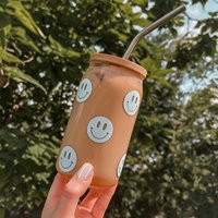 Smile Face Glass, Beer Glass Can, Coffee Cup, Soda Iced Aesthetic Cup | Etsy (US)