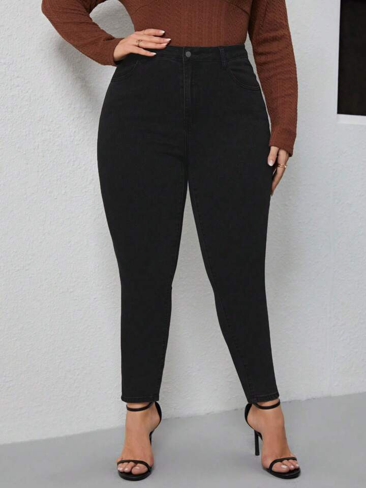 SHEIN Privé Plus Zipper Fly Skinny Jeans | SHEIN