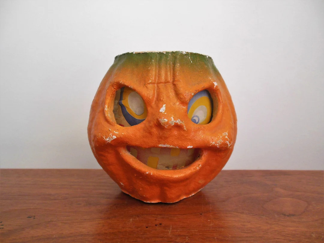 Halloween Paper Mache Pumpkin Old Pulp Paper Jack O Lantern - Etsy | Etsy (US)