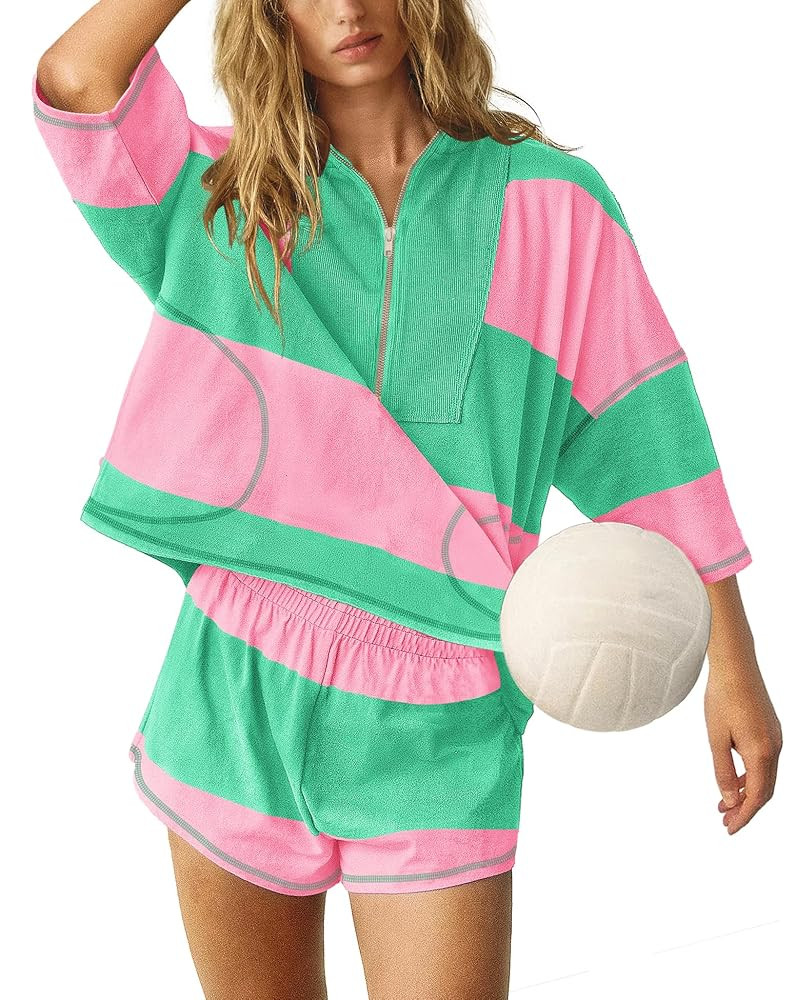 ReachMe Womens 2 Piece Workout Sets Summer Outfits Striped Matching Lounge Set Going Out Top and ... | Amazon (US)