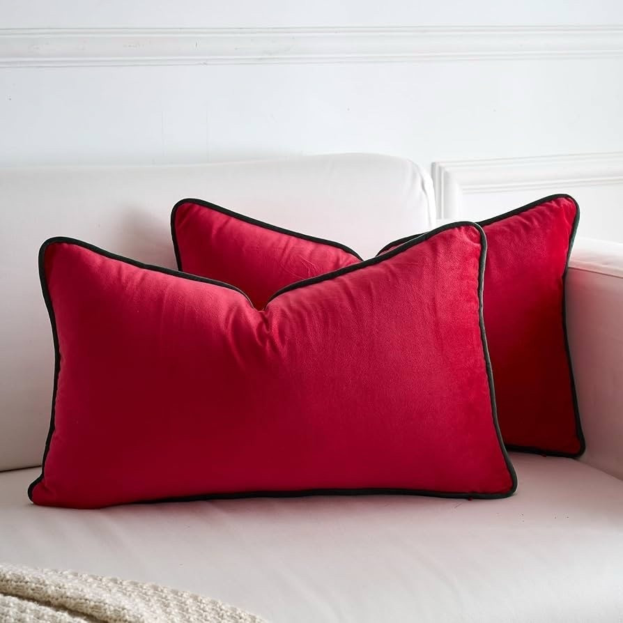 Set of 2 red velvet lumbar pillow covers green trim Christmas 

#LTKStyleTip #LTKHoliday #LTKHome