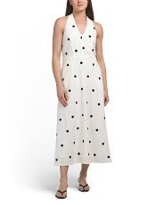 Linen Blend Embroidered Dot Halter Maxi Dress | TJ Maxx