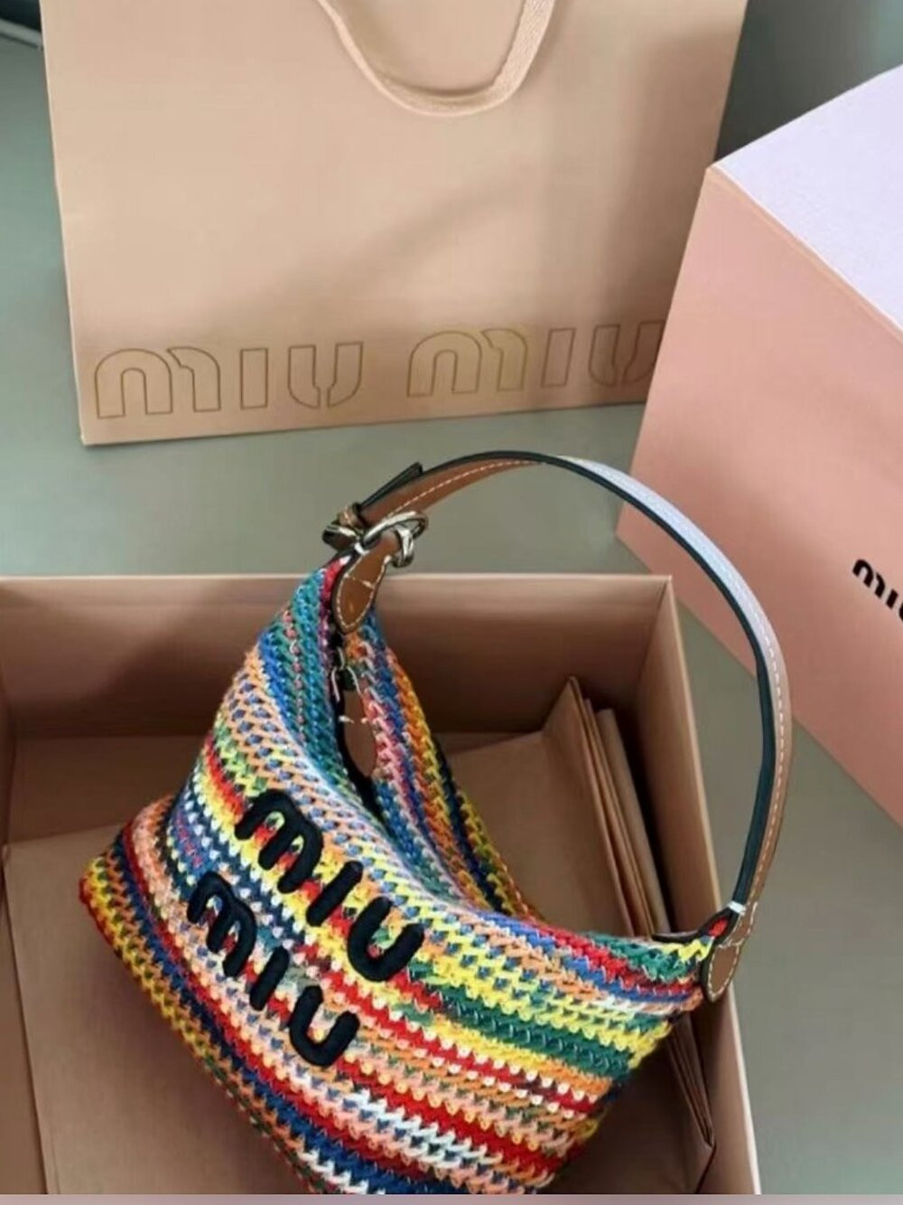 Miu Miu Rainbow Striped Woven Fabric Mini Hobo Shoulder Bag | Poshmark