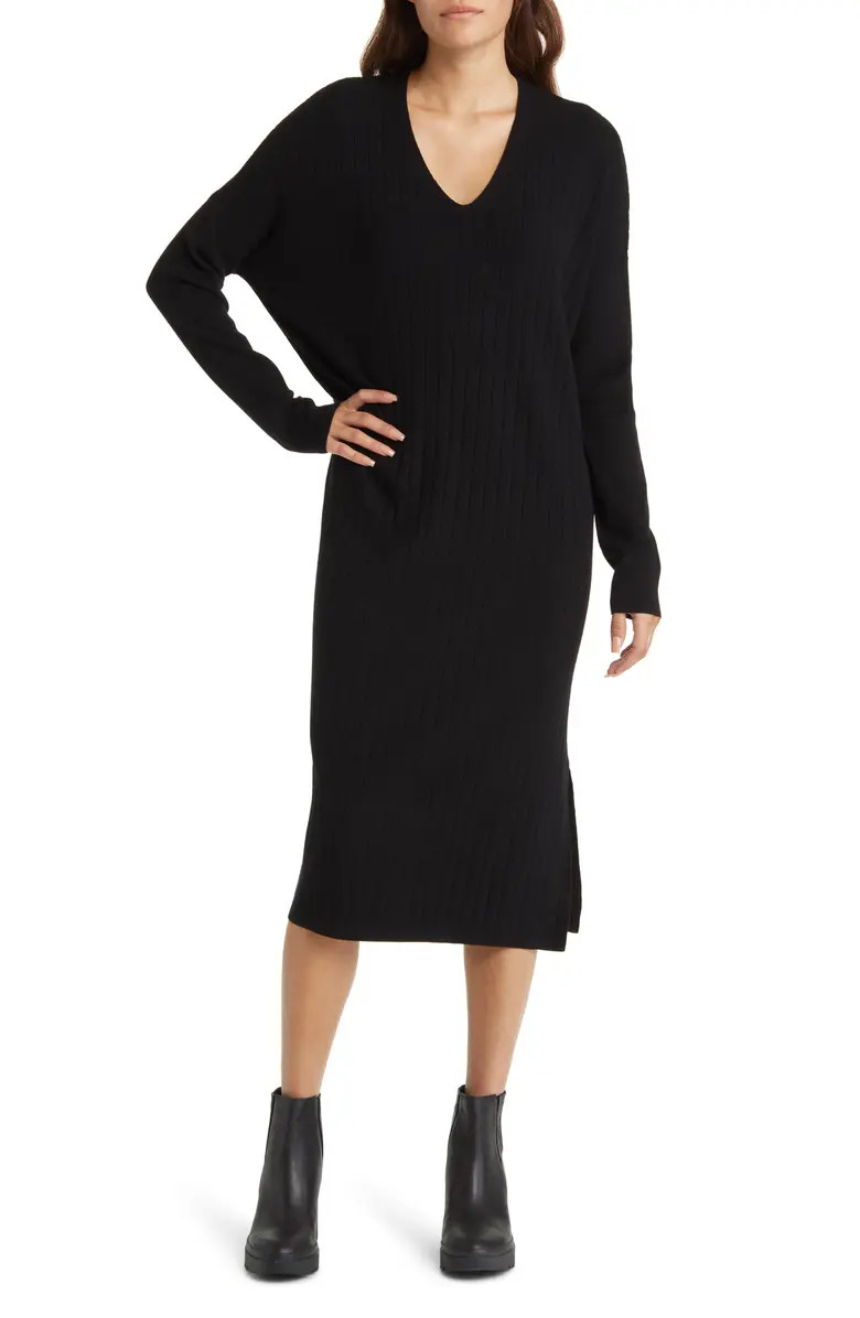 Caslon® Long Sleeve Rib Sweater Dress | Nordstrom | Nordstrom