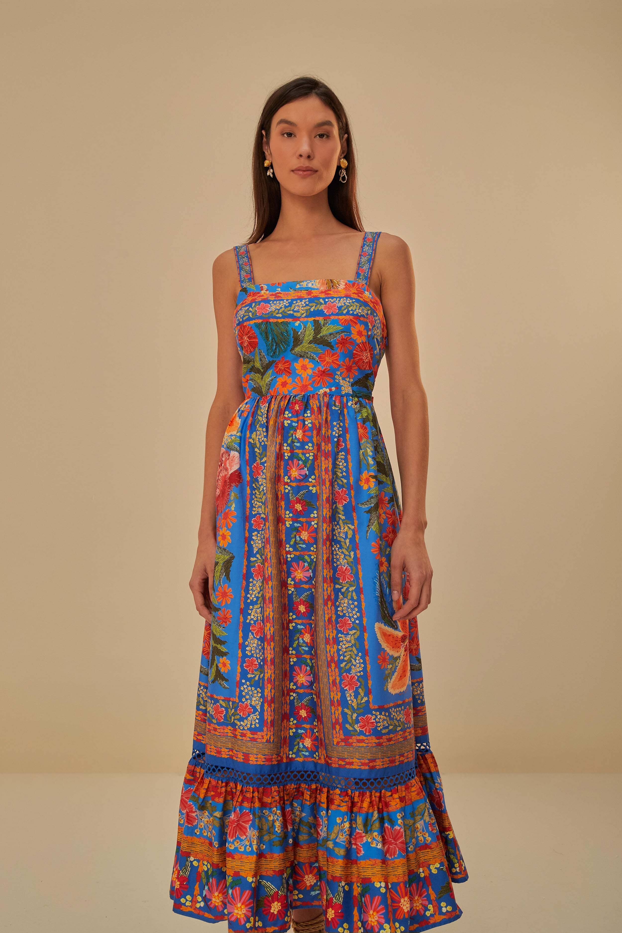 Blue Stitched Garden Maxi Dress | FarmRio (US)
