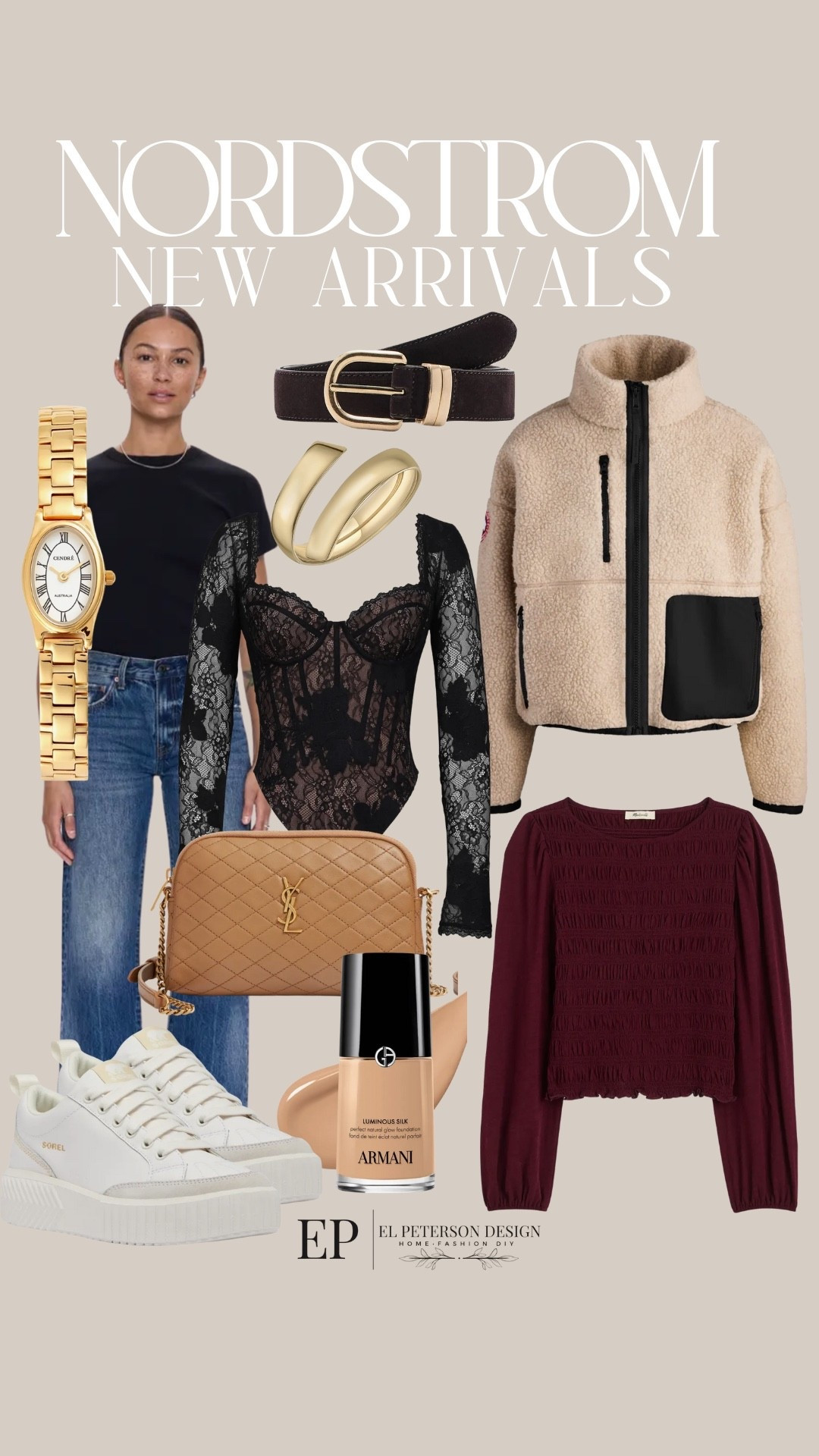 Nordstrom 
New Arrivals
Jacket
Laced body suit
Cardigan
Purse
Ring
Belt
Watch
Jean 

#LTKFindsUnder100 #LTKFindsUnder50