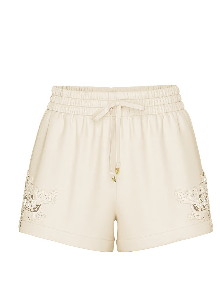 Buy Beachwear Linen Lace-Trim Shorts, Candlelight - Order Bottoms online - Victoria's Secret US | Victoria's Secret (US / CA )