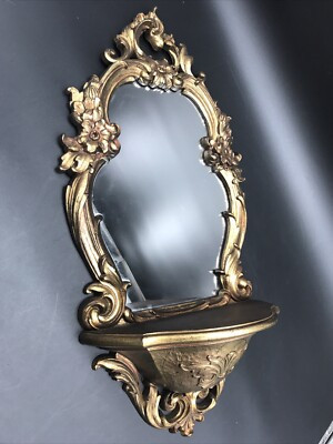 1970 SYROCO Dart HOMCO 2327 HOLLYWOOD REGENCY Gold WALL MIRROR w/ Shelf MCM 21½"  | eBay | eBay US