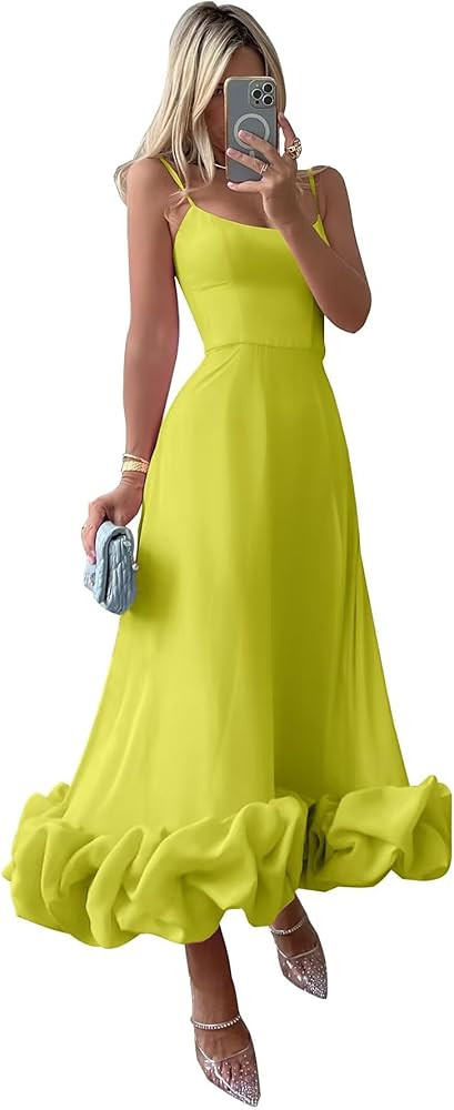 Women's Midi Prom Dresses Flounce Bustier Trim Ruffle Formal Wedding Party Dress Tea Length | Amazon (US)