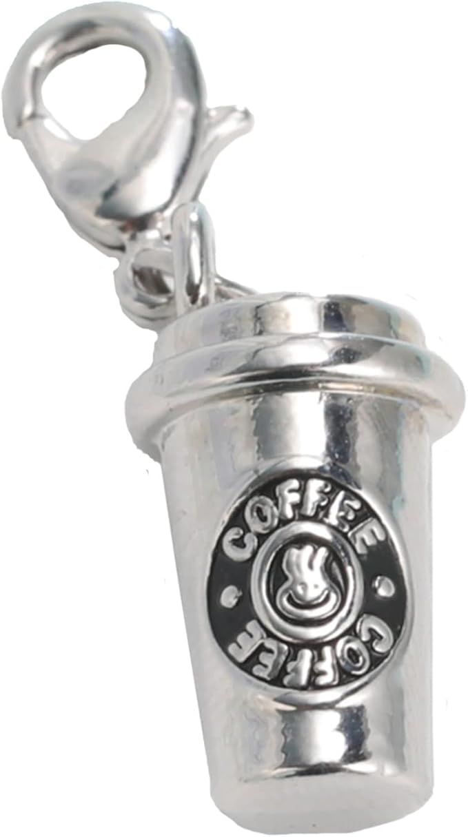 Trendy Rhodium Plated 3D Coffee Cup Floating Lobster Clasp Charm for Key Chain | Amazon (US)