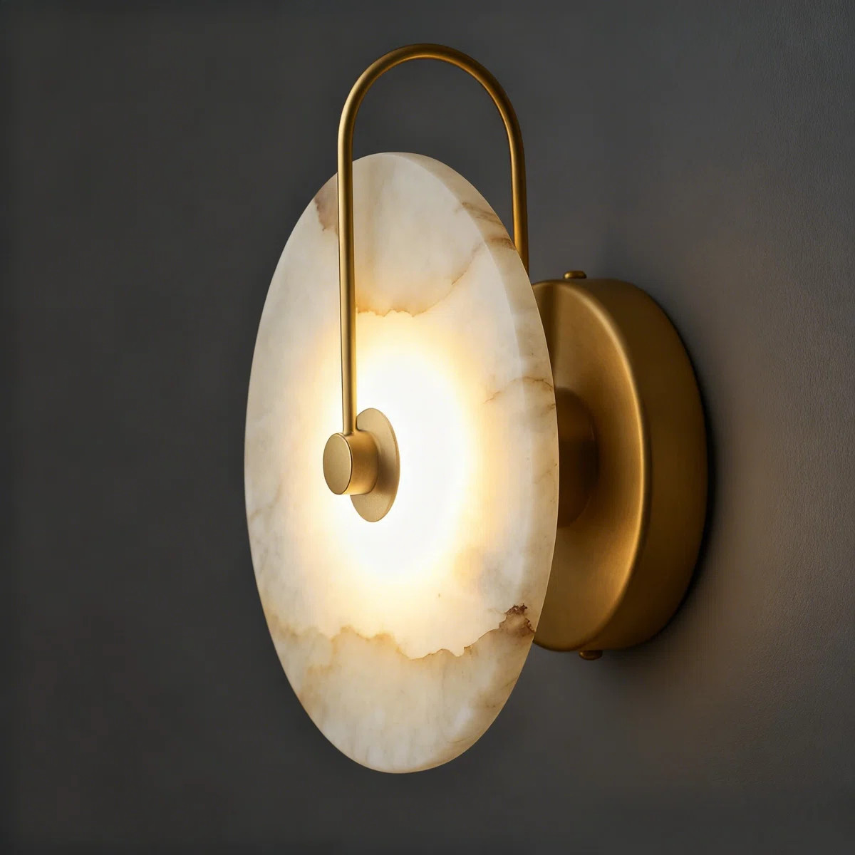 9.8In Round Alabaster Wall Sconce Equipped With LED Bead Light Source, No Harsh Glare From The Si... | Wayfair North America