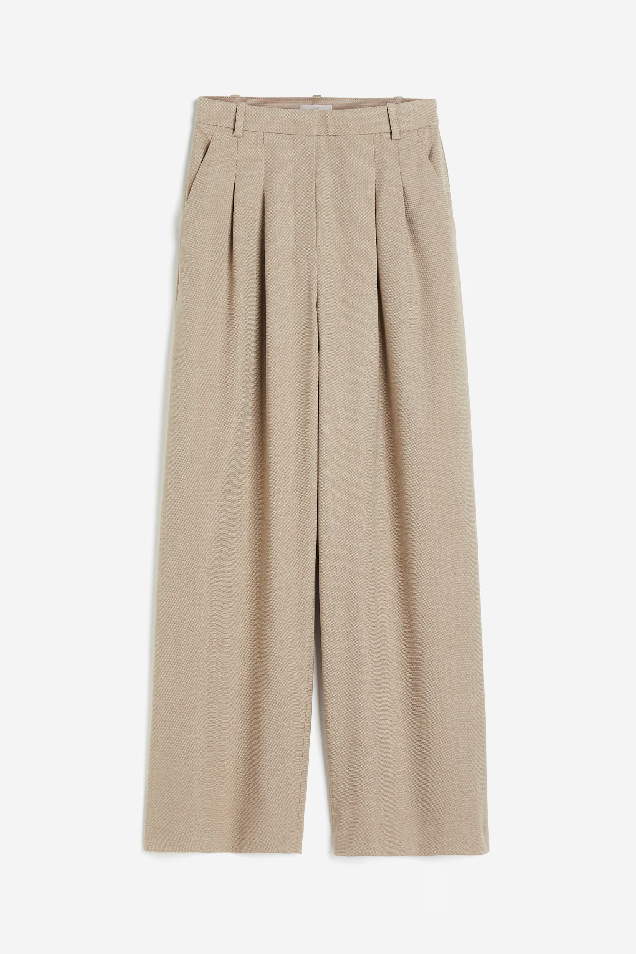 Wide-leg Pants - High waist - Long - Gray/herringbone-patterned - Ladies | H&M US | H&M (US + CA)
