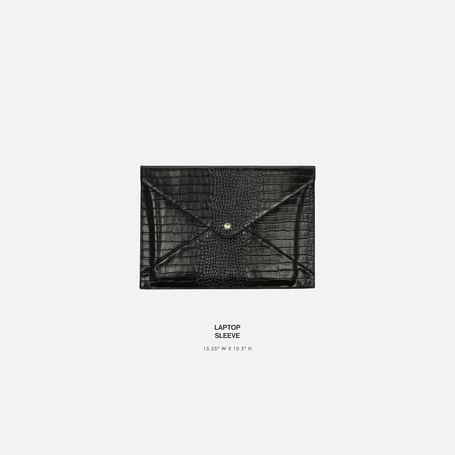 Heaven Mayhem Laptop Sleeve – 15.25" x 10.5" Black Crocodile-Textured Faux Leather Case – Sleek Envelope-Style Protection with Gold Logo – Fits Most Laptop Models | Amazon (US)
