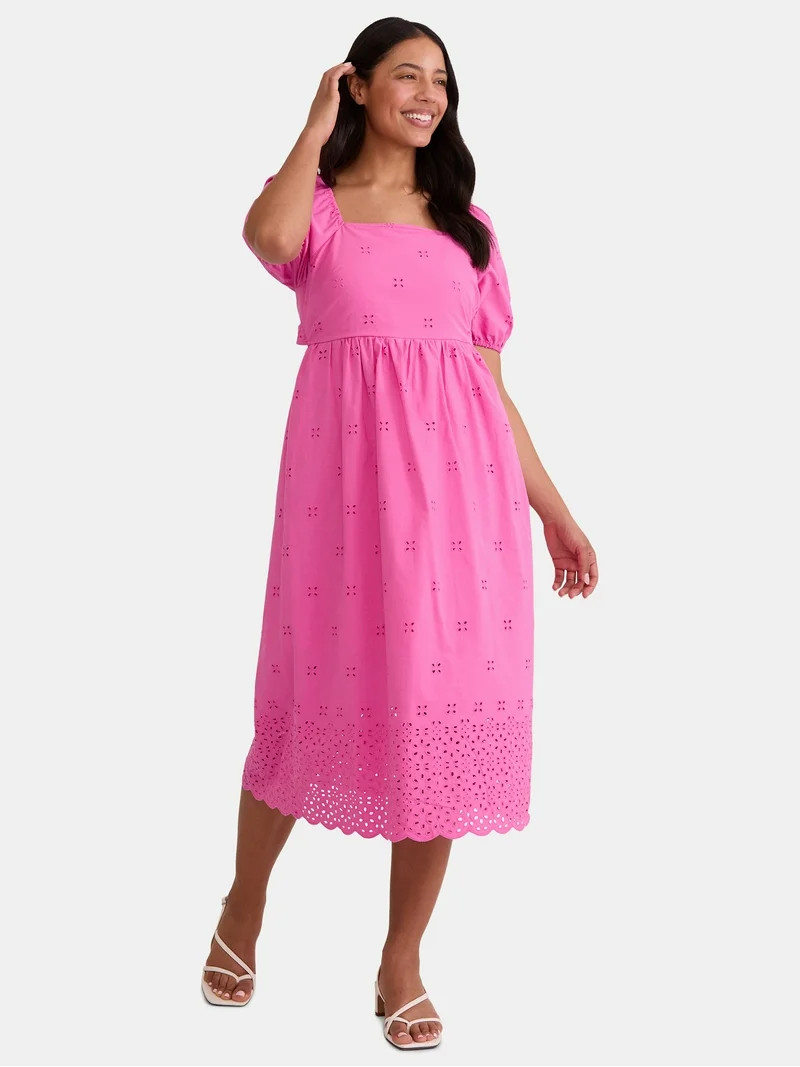Time and Tru Women's and Women's Plus Eyelet Midi Dress, Sizes XS-4X - Walmart.com | Walmart (US)