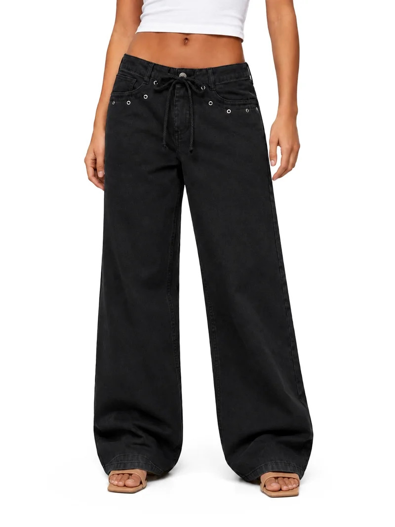 No Boundaries Drawstring Grommet Wide Leg Jean, 32" Inseam, Women's | Walmart (US)